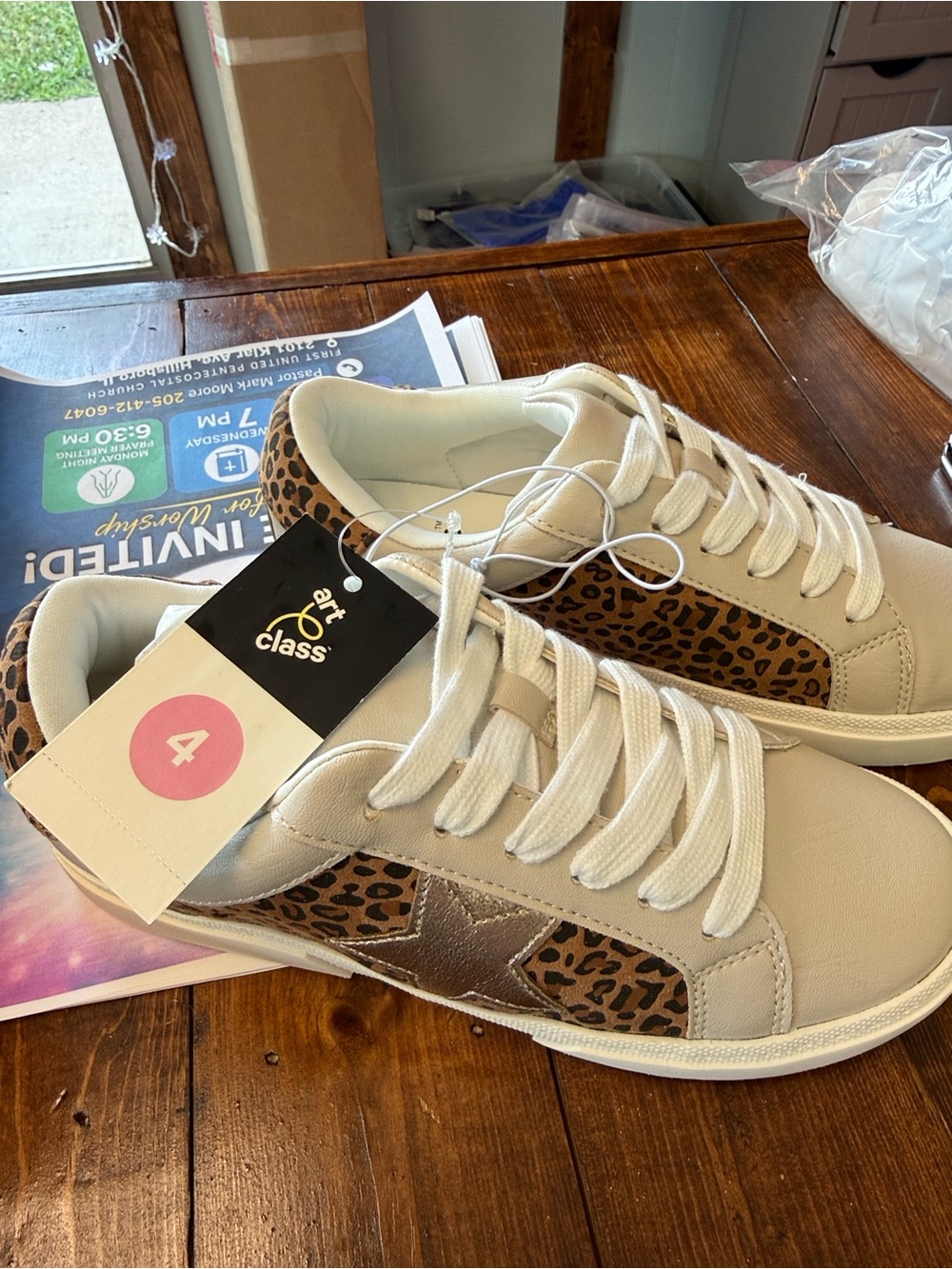art class Cream Sneakers with Leopard Panels and Metallic Star